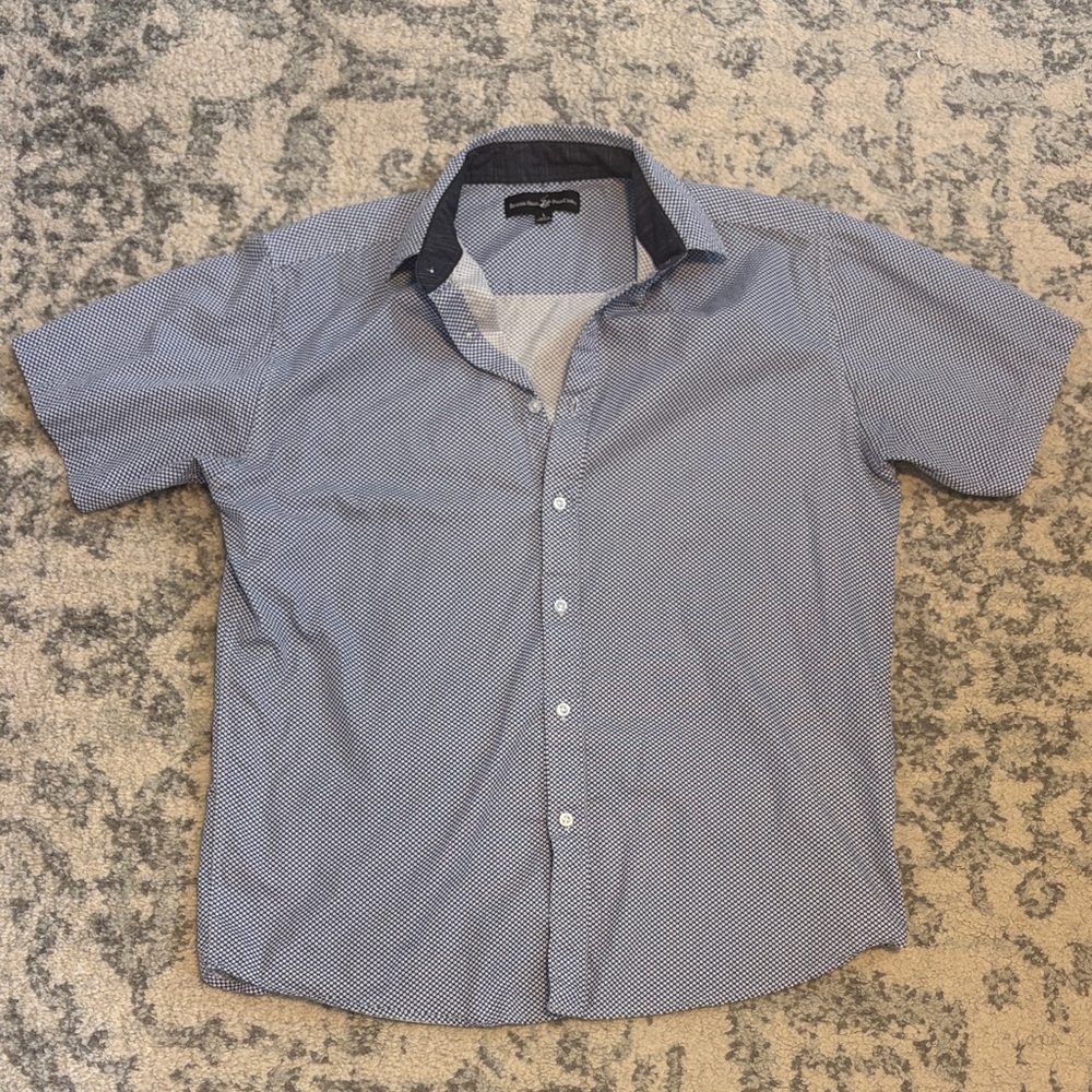 Beverly Hills Polo Club Short-Sleeve Micro-Print Button-Down Shirt - Navy